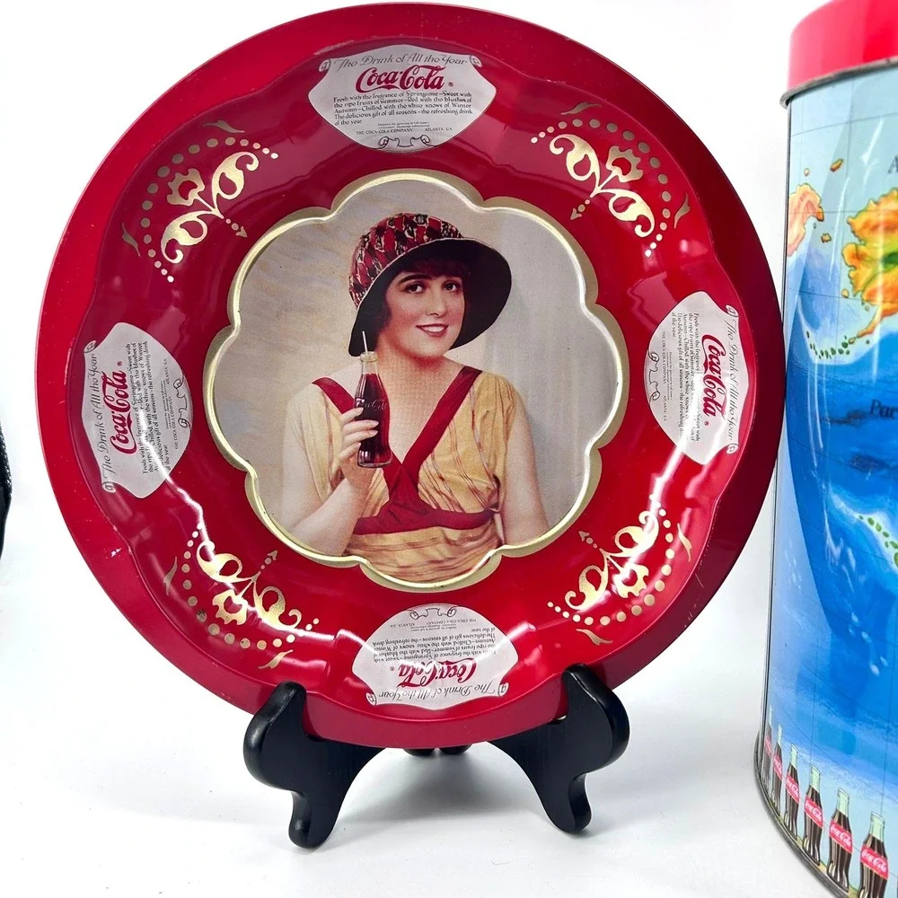 Vintage Coca-Cola Collectible Tin Lot World Map Carrier Tray Lunch Box 5pc Set